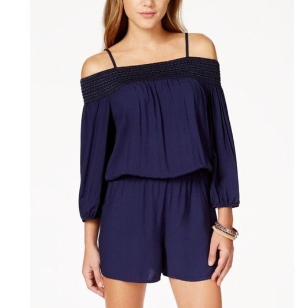 BCX Navy Off-the-Shoulder Romper